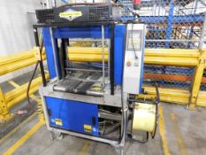 2000 Dynark banding machine with discharge roller conveyor, 5 ft. long by 18 in. wide, mobile, asset