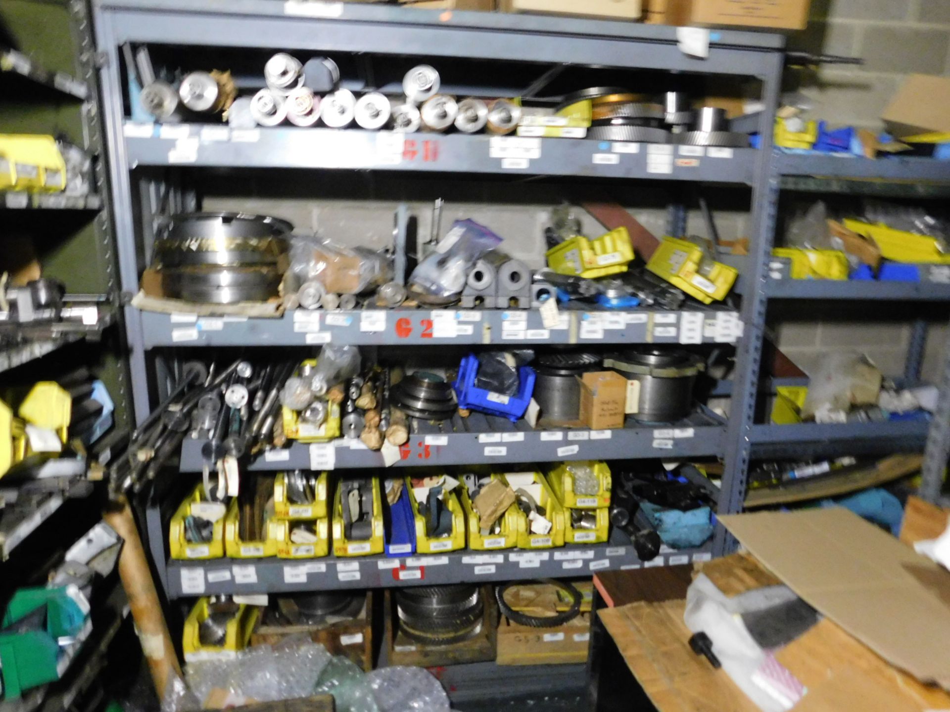 Contents of cage, part for press, shafts, gears, pulleys, hubb, shelving, racking, blocks, ready - Image 13 of 19