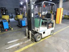Yale 36 volt electric forklift, solid cushion tire, 2-stage mast, 126 in. high MAX, 4,000 lbs.