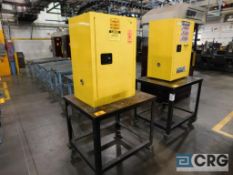 Lot of (2) Justrite flammable storage cabinets with mobile table, (1) 2 gallon capacity, (1) 12