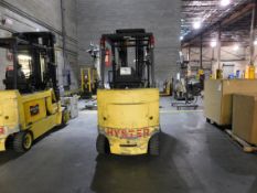 Hyster 48 volt electric forklift with clamp attachment, 3-stage mast, 232 in. high MAX, rotator, sol