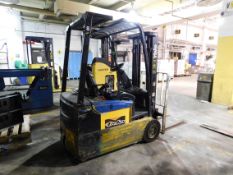 Yale 36 volt electric 3-wheel forklift, 2-stage mast, 119 in. high MAX, solid tire, 3,000 lbs.