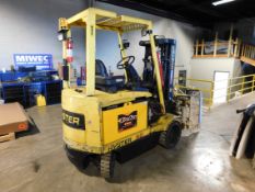 Hyster 36 volt electric forklift with clamp attachment side shift, rotator, solid cushion tire, 3-