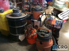 Lot of shop vac wet/dry vac’s and asst drum vac units