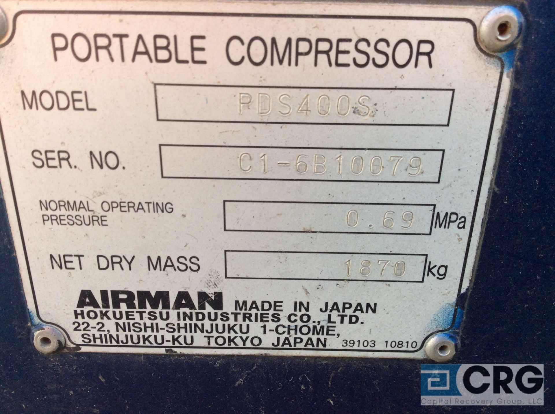 Airman tag-a-long compressor, mn PDS400S, 1567 hrs (LOCATED INDUSTRIAL AVE OUTSIDE) - Image 2 of 2
