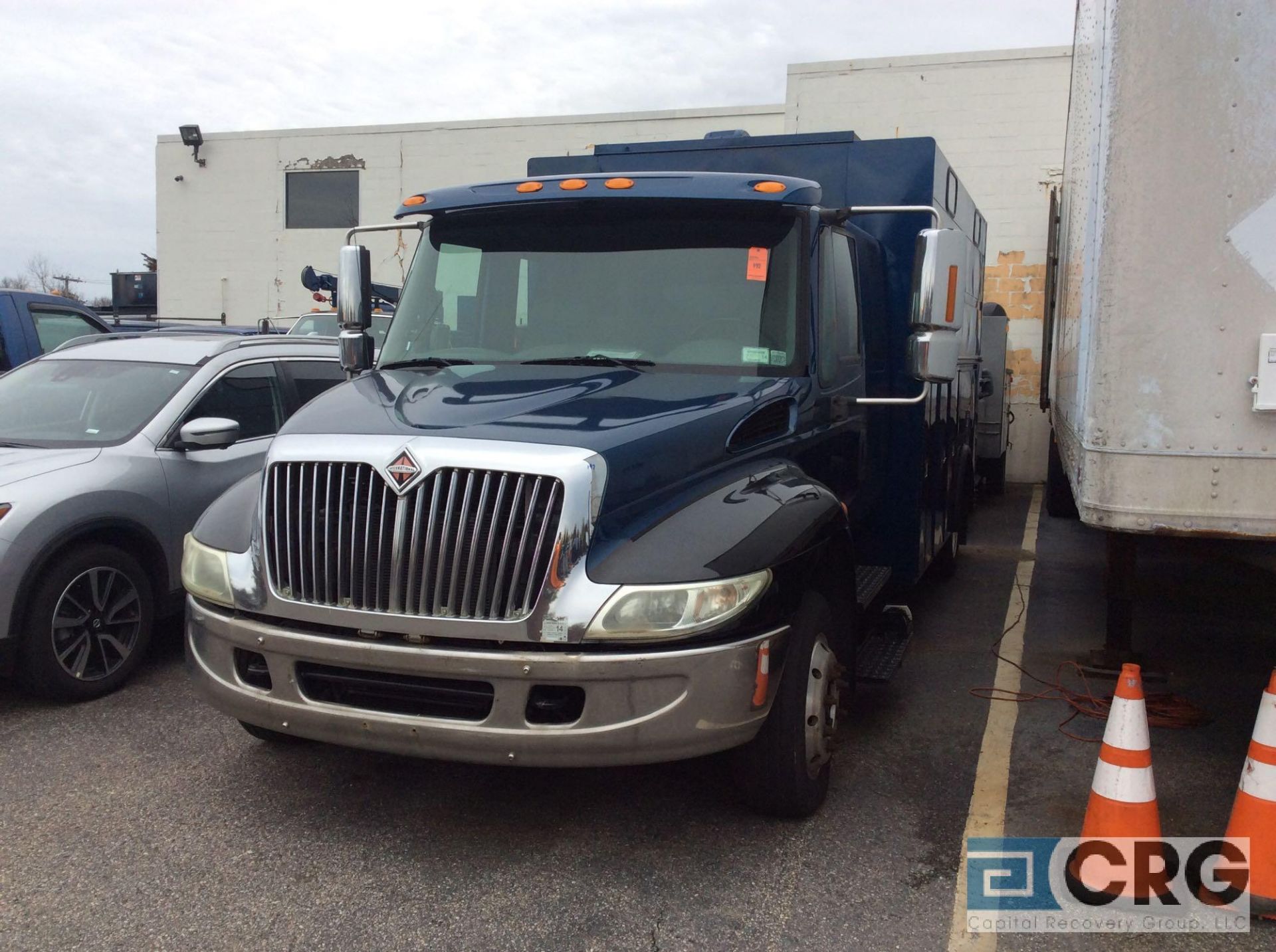 2002 International 4200 SBA 4x2 extended cab chassis with utility body, , AT, AC, vinyl interior,
