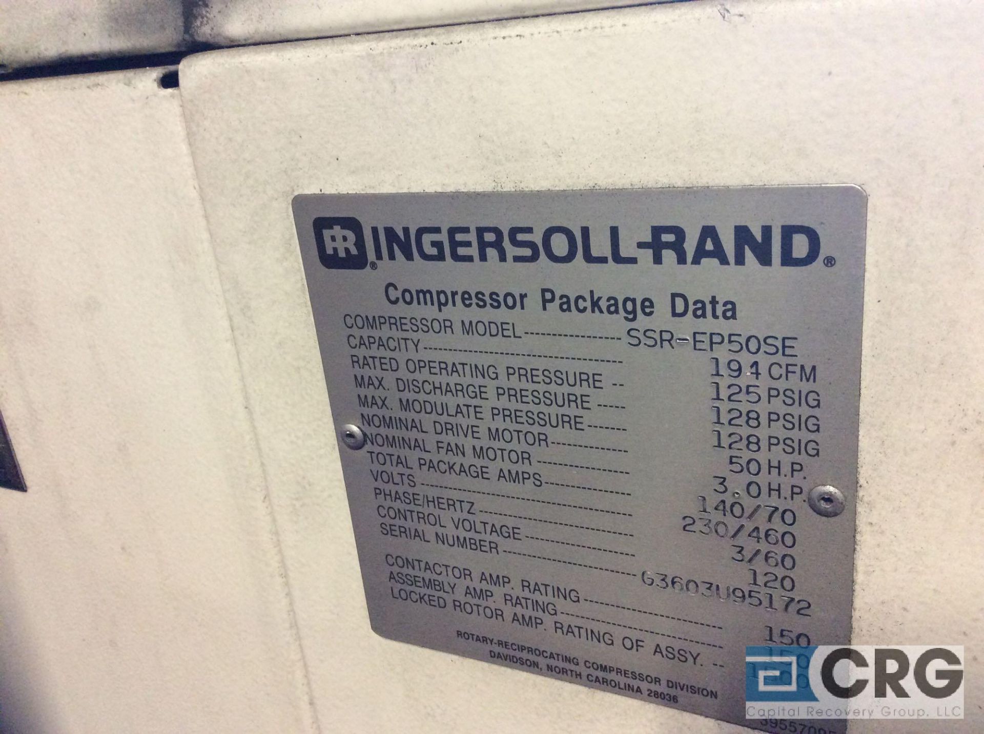 Ingersoll Rand rotary screw air compressor, mn SSR-EP50SE, 50 hp, 194 cfm, 230/460 volts, 3 phase ( - Image 3 of 3