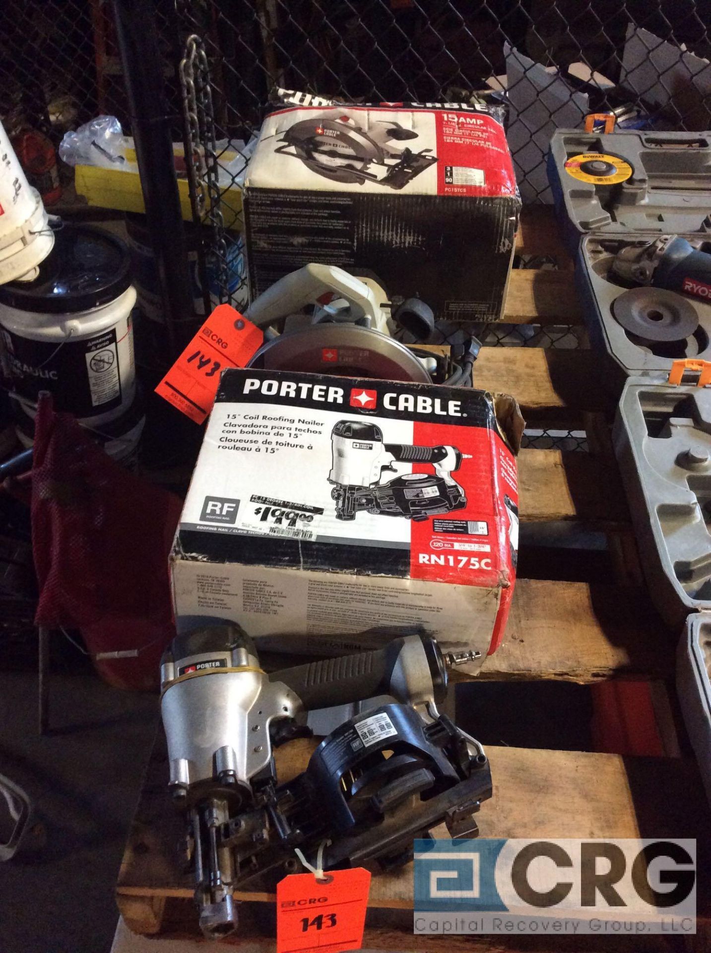 Lot f (2) Porter Cable handtools including 15 degree pneumatic coil roofing nailer and 7 1/4 inch
