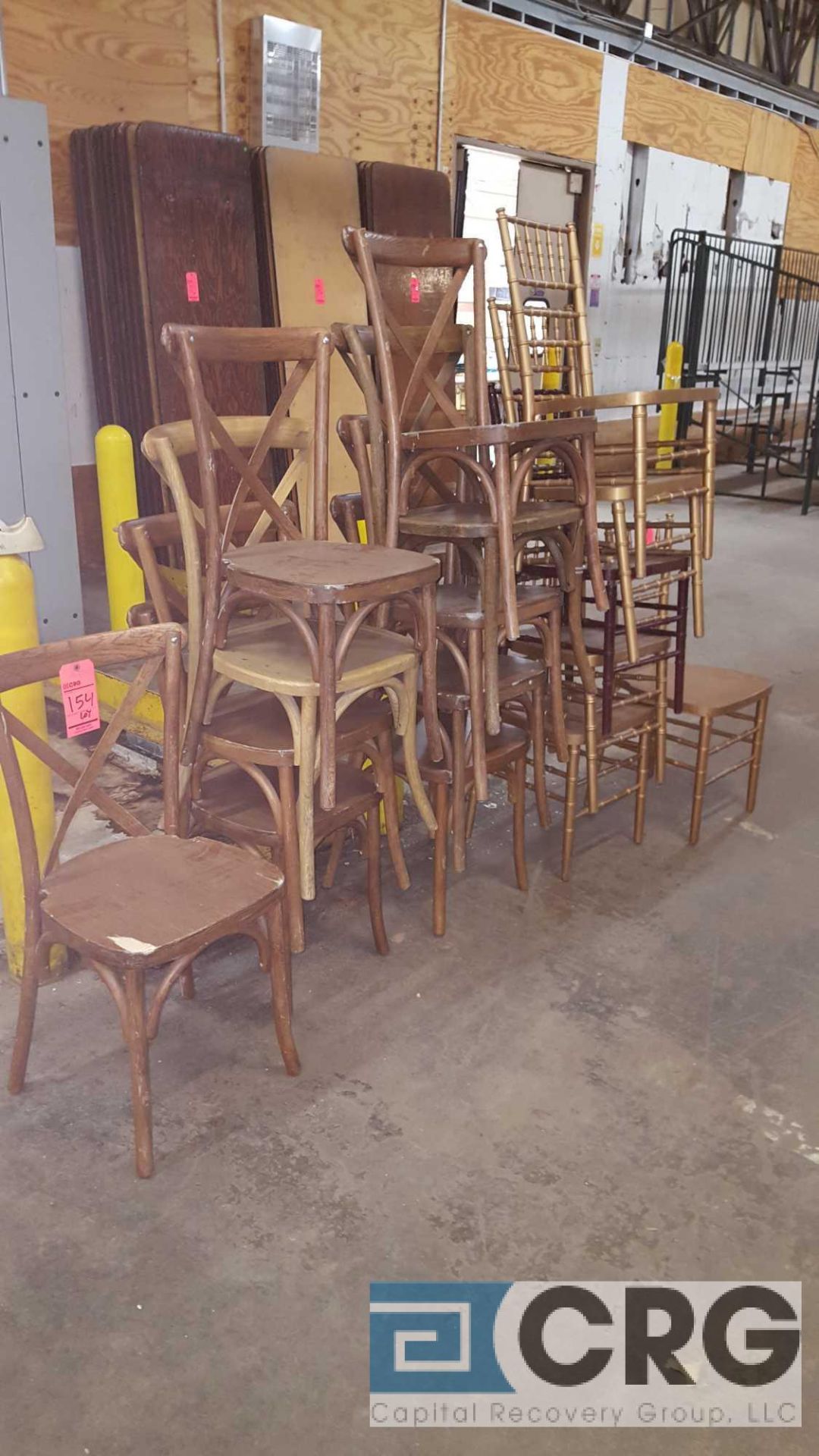Lot of (16) assorted wood chairs, (10) crossback, and (6) chivari