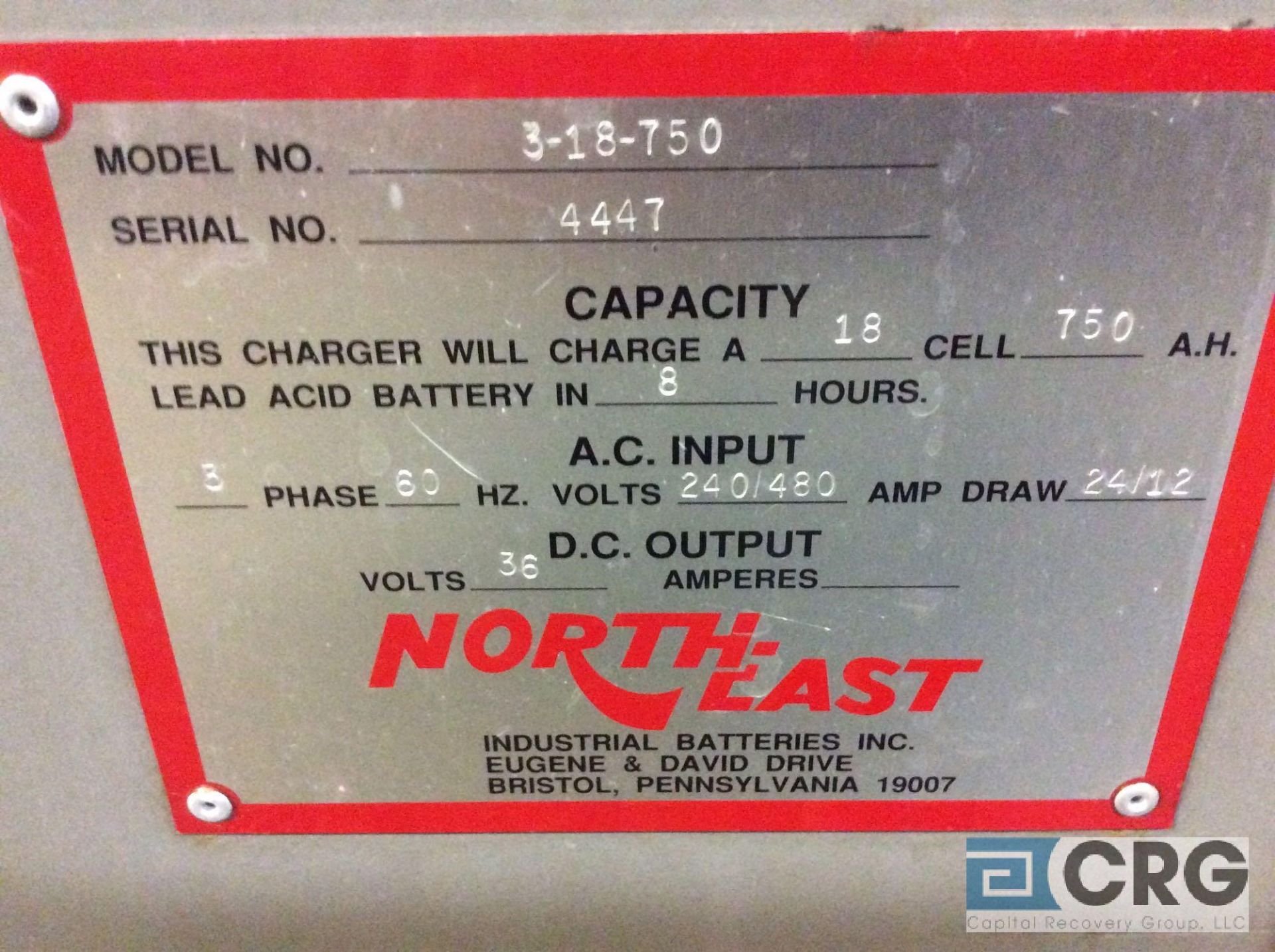 Northeast 36 volt battery charger, model 3-18-750, serial 4447, - Image 3 of 3
