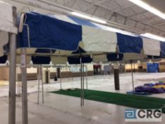 Central 2" adonized aluminum 12' x12' frame tent, with blue and white top, as is, no ropes or