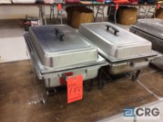 Lot of (2) assorted SS chafers, each with stand, warming pan, food pan insert, and cover.