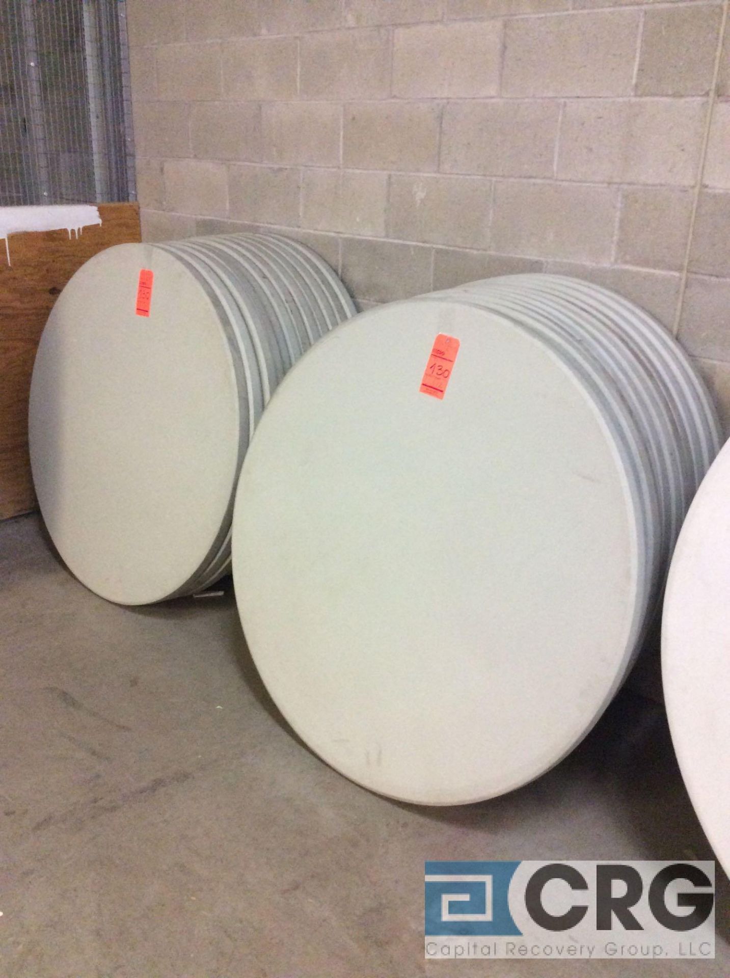 Lot of (20) assorted 48" diameter folding leg resin top tables.