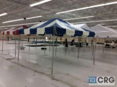 Central, California style, 2" andonized aluminum, 15' x15' frame tent, with blue and white top,