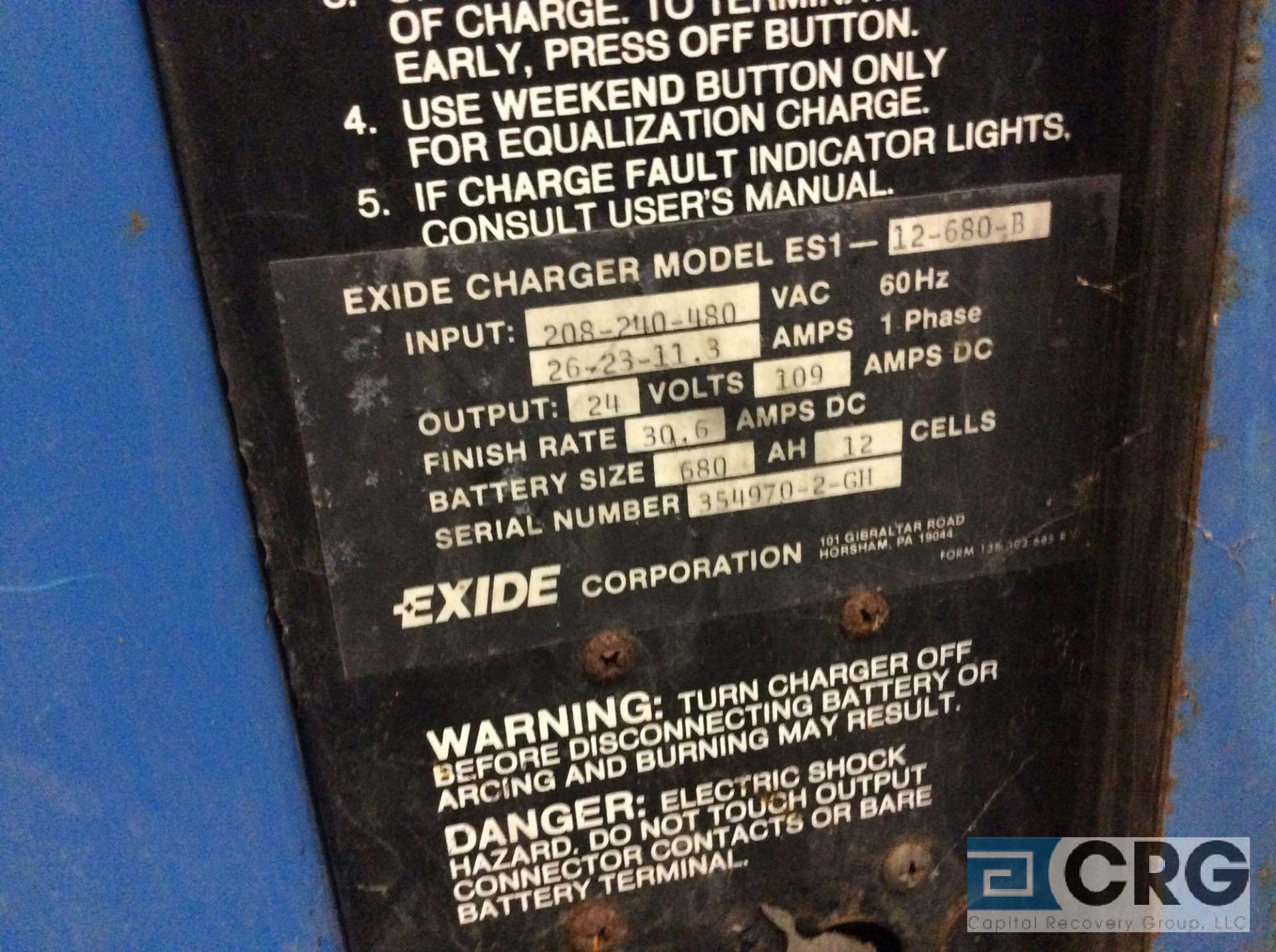Exile System 1000 battery charger, model ES1-12-680-B, serial 354970-2-GH, - Image 3 of 3