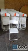 Lot of (150) white plastic seat, metal framed folding chairs.