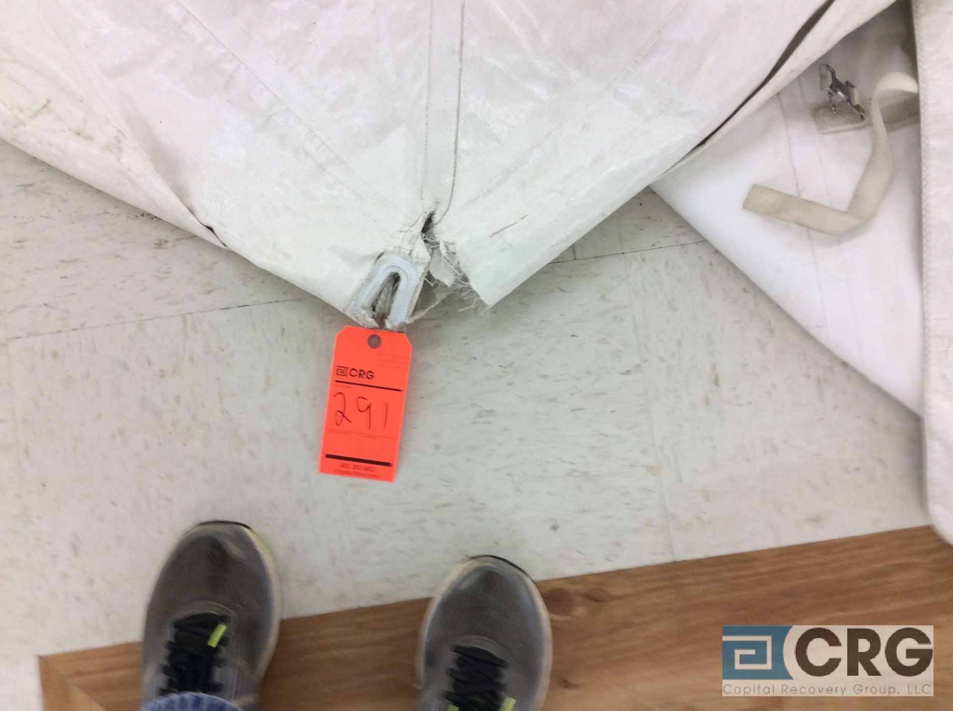 Anchor 20' x 40' white tent top, top only. Buyer is responsible to fold for removal. Some corners - Image 4 of 6