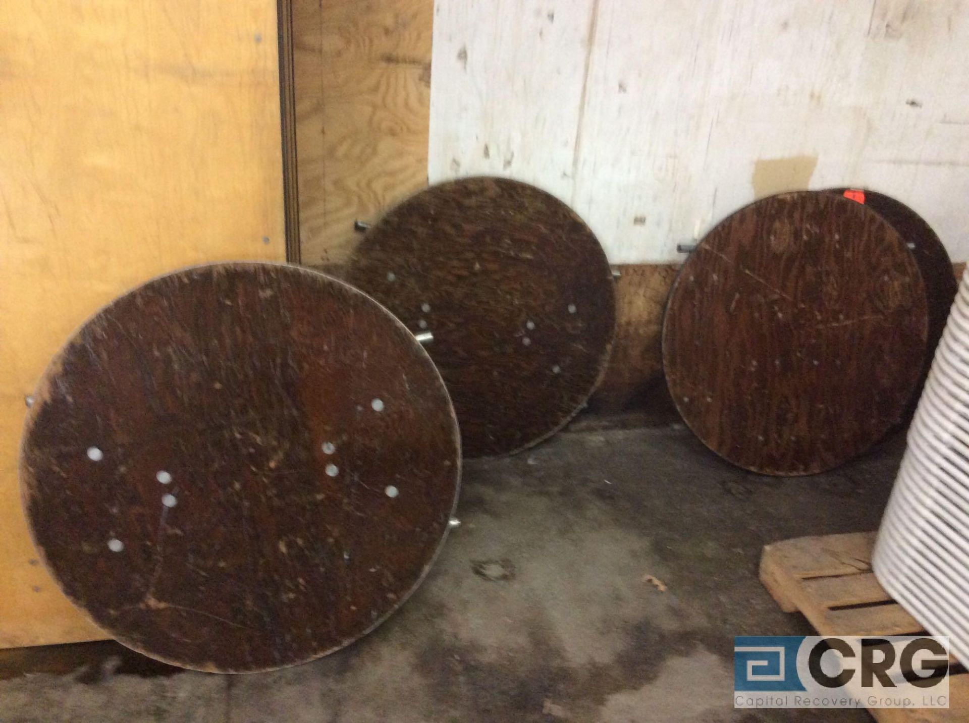 Lot of (4) assorted 36" diameter folding leg wood tables. - Image 2 of 2