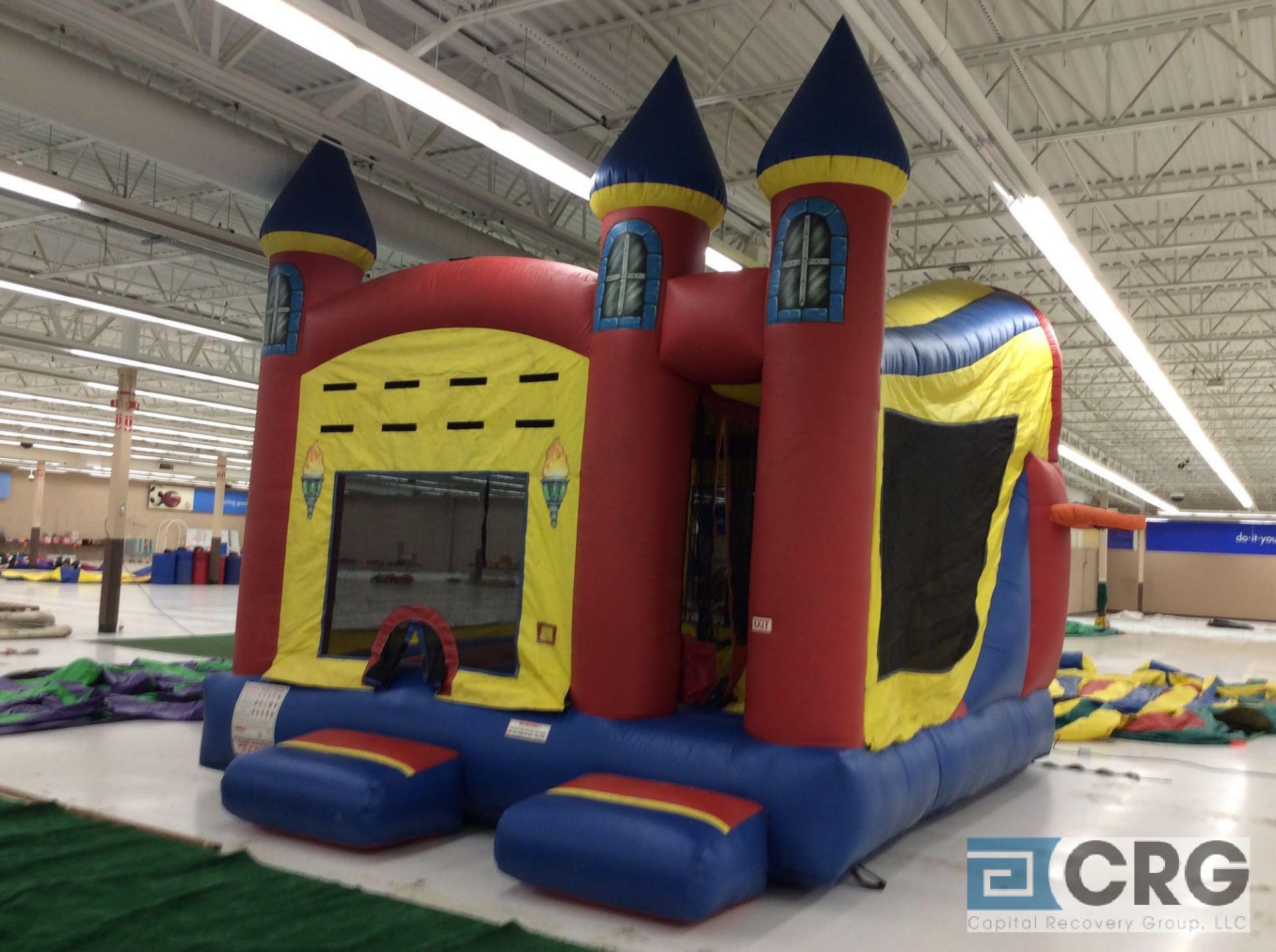 Castle type inflatable bounce house, with blower.