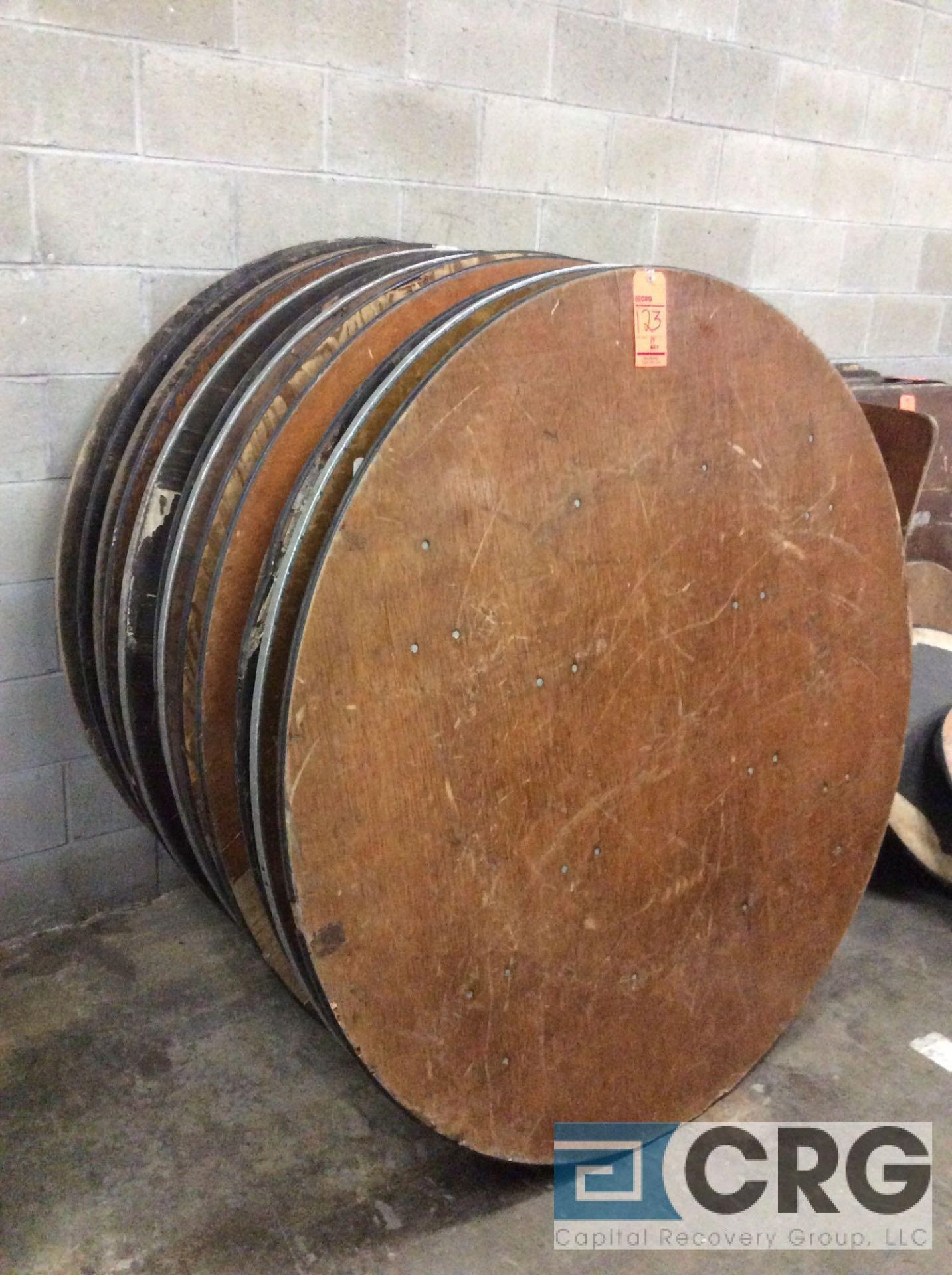 Lot of (13) assorted folding leg wood banquet tables, (1) 72" diameter, and (12) 60" diameter. - Image 2 of 2
