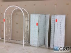 Lot includes (1) white resin archway and (3) white resin trifold, 6' high screens.