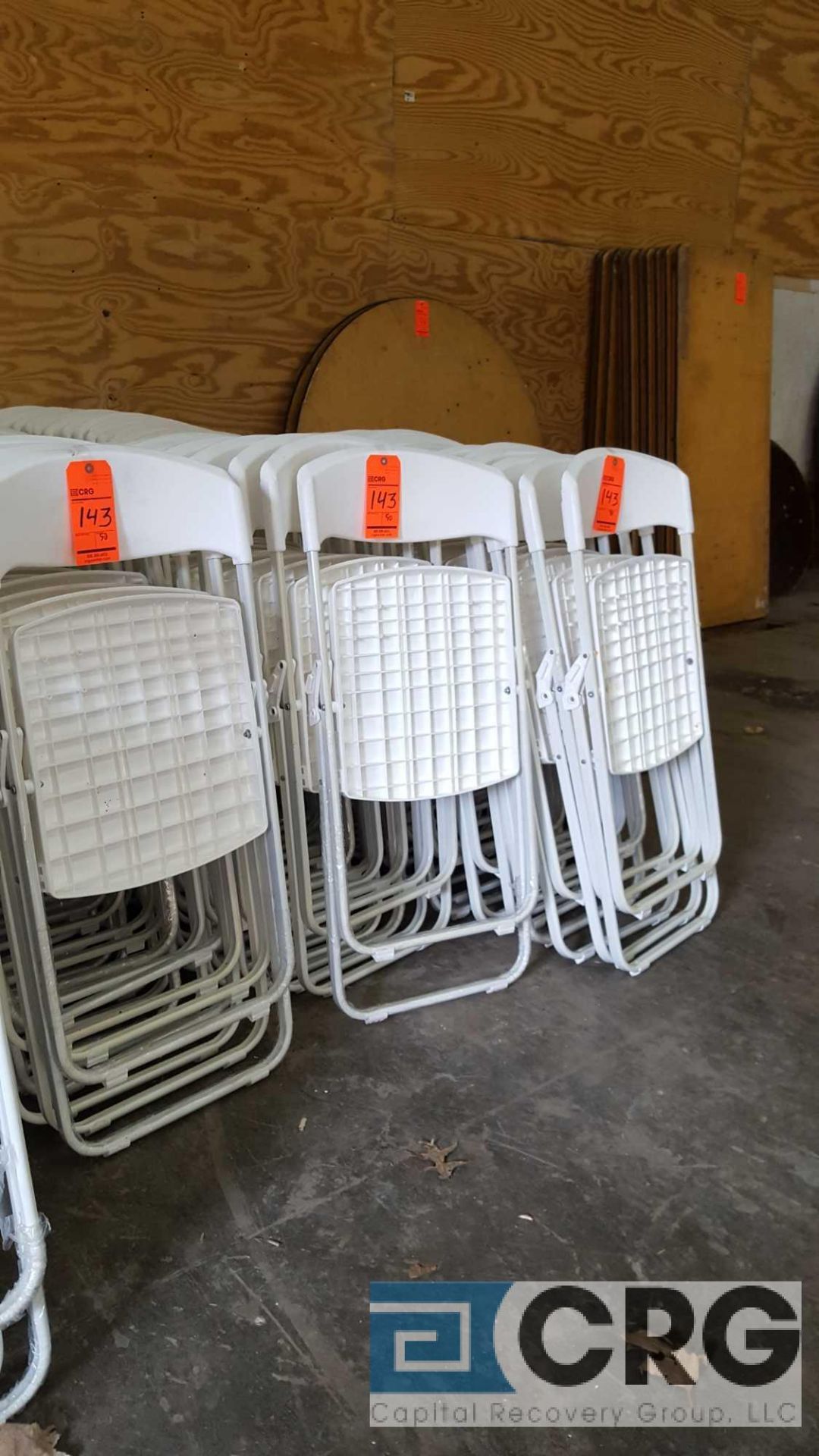 Lot of (150) white plastic seat, metal framed folding chairs. - Image 2 of 2