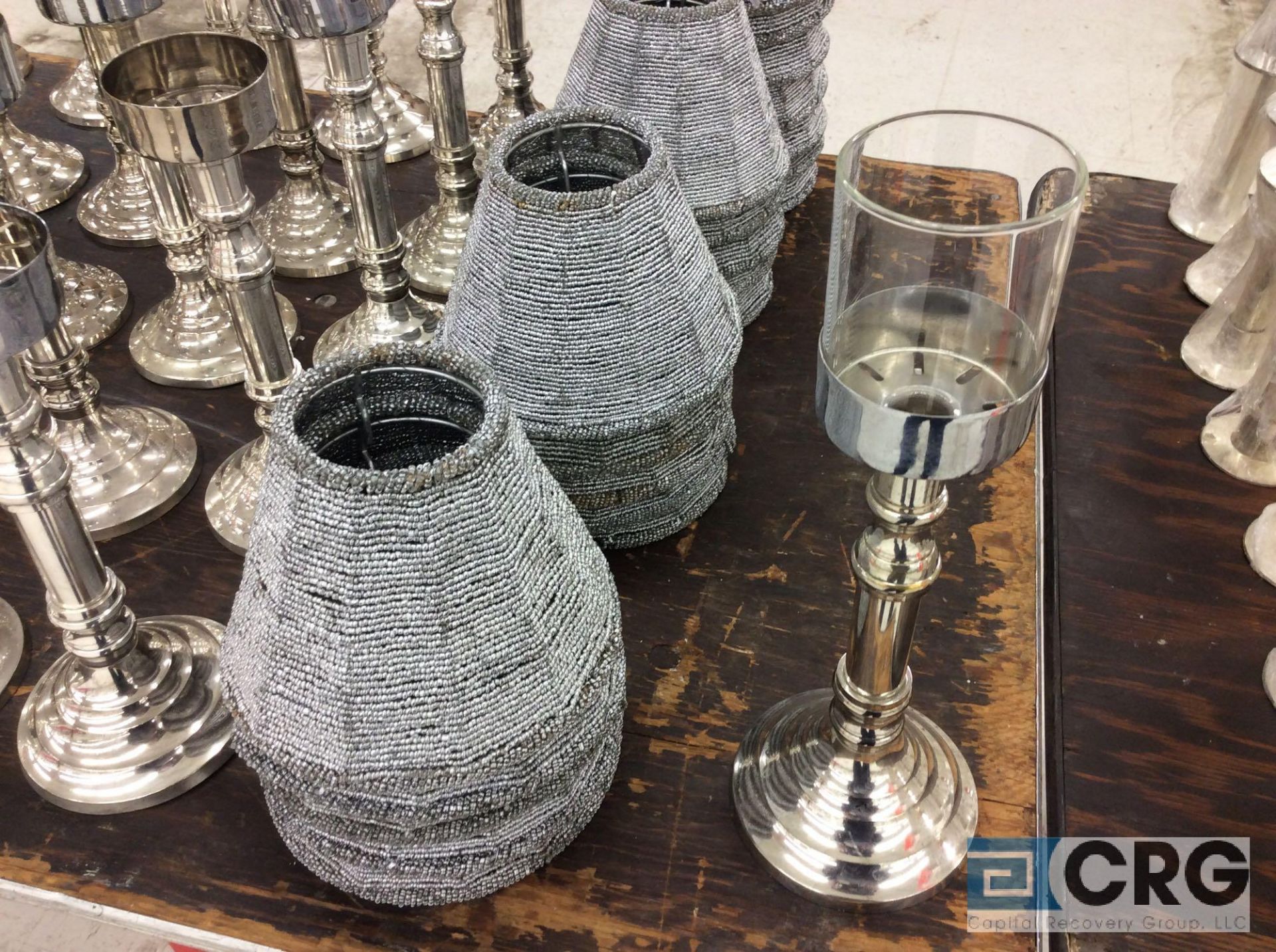 Lot includes (26) candle holders, (26) metal shades, and (6) glass globes. - Image 2 of 3