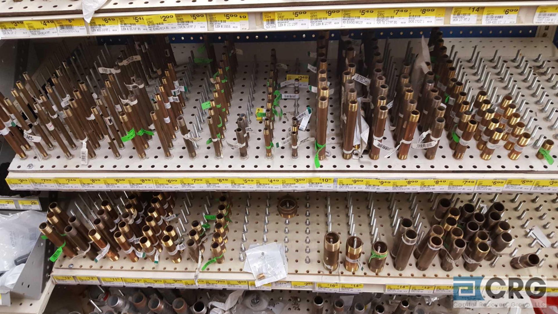Lot of assorted plumbing supplies, etc, including brass, copper, and PVC, fittings, nipples, elbows, - Image 3 of 8