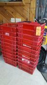 Lot of (23) assorted plastic shopping baskets, with stand.