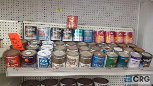 Lot of approximately (45) qt cans of Benjamin Moore paints and related products.