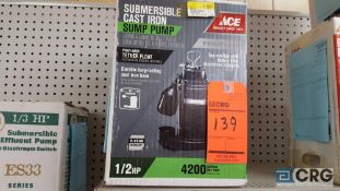 Ace 4095766 submersible cast iron sump pump, 1/2 HP, 4200 GPH, NEW