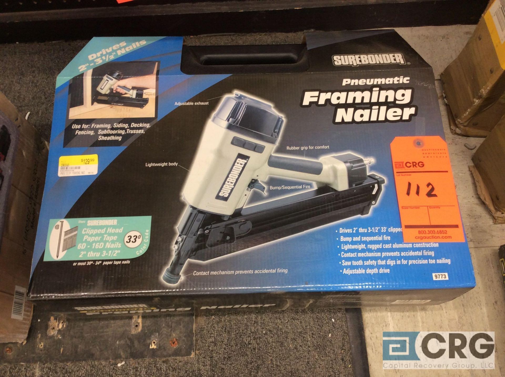 Surebonder pneumatic framing nailer with case (NEW)