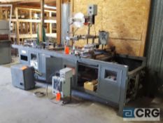 Label affixing machine with pin feed, mfg, m/n, s/n unknown, with Emerson J-60 operator interface