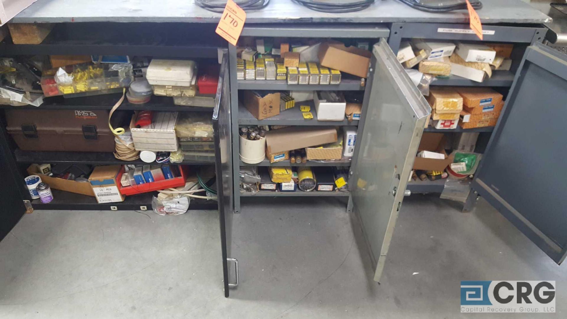Lot of assorted fuses and electrical accessories etc, with (3) cabinets