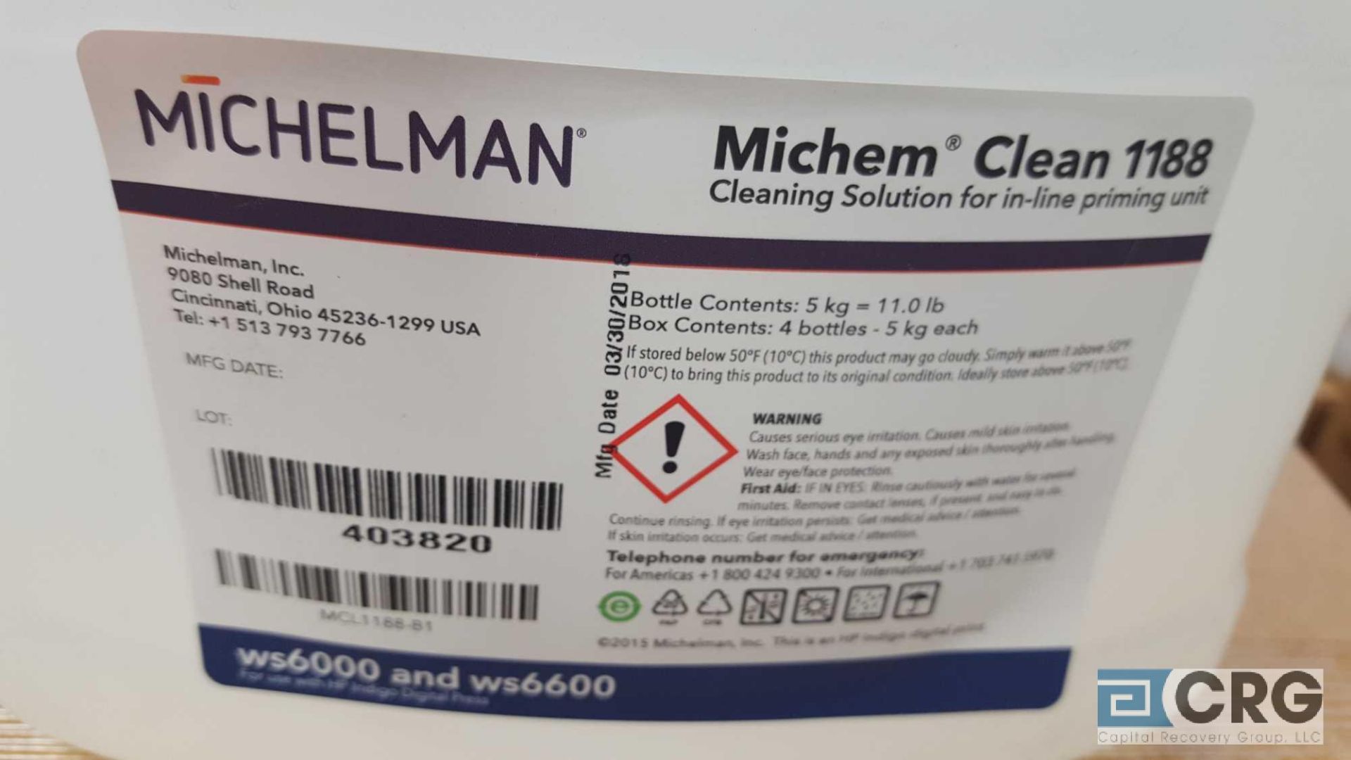 Lot of (21) 2 gal. bottles of Michelman, Michem Clean 1188 cleaning solution for in line priming - Image 2 of 3