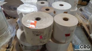 Lot of (11) assorted new rolls of 13 in. paper stock, (2) WHITE 60#C2S SEMI GLOSS (ITC C2S) .003