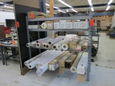 Lot of assorted laminate, paper stock, printing media, etc. - contents of shelving - shelving