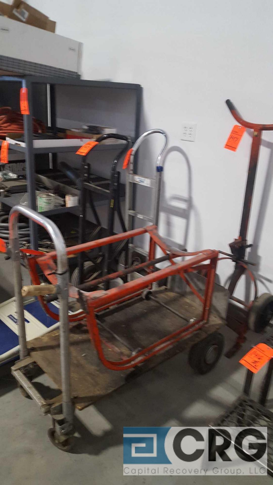 Lot includes (2) assorted two wheel dollies, (1) Uline platform cart with collapsible handle, (1) - Image 2 of 3