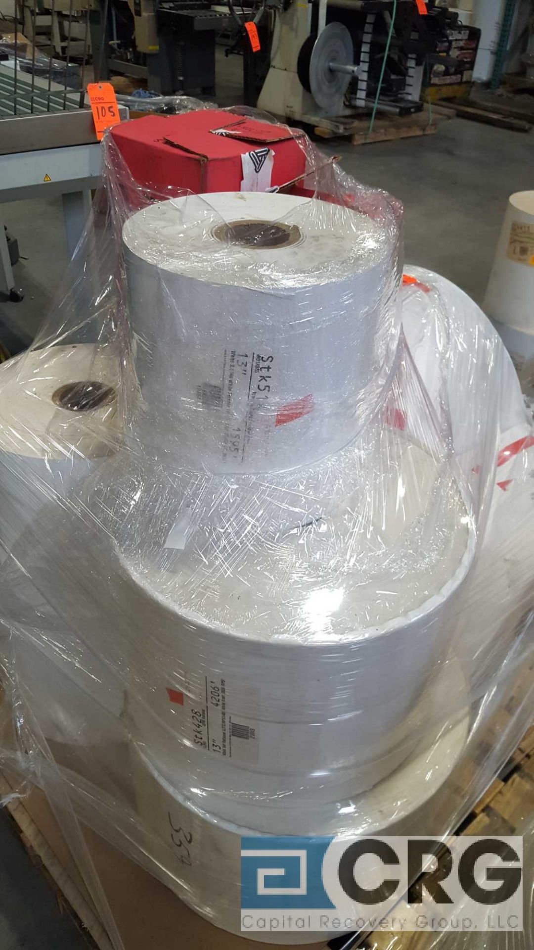 Lot of (13) assorted rolls of paper stock, 9.5 in. 2.5 MIL CLAY CLOATED TSE LASER LINEWRIGHT - Image 2 of 11