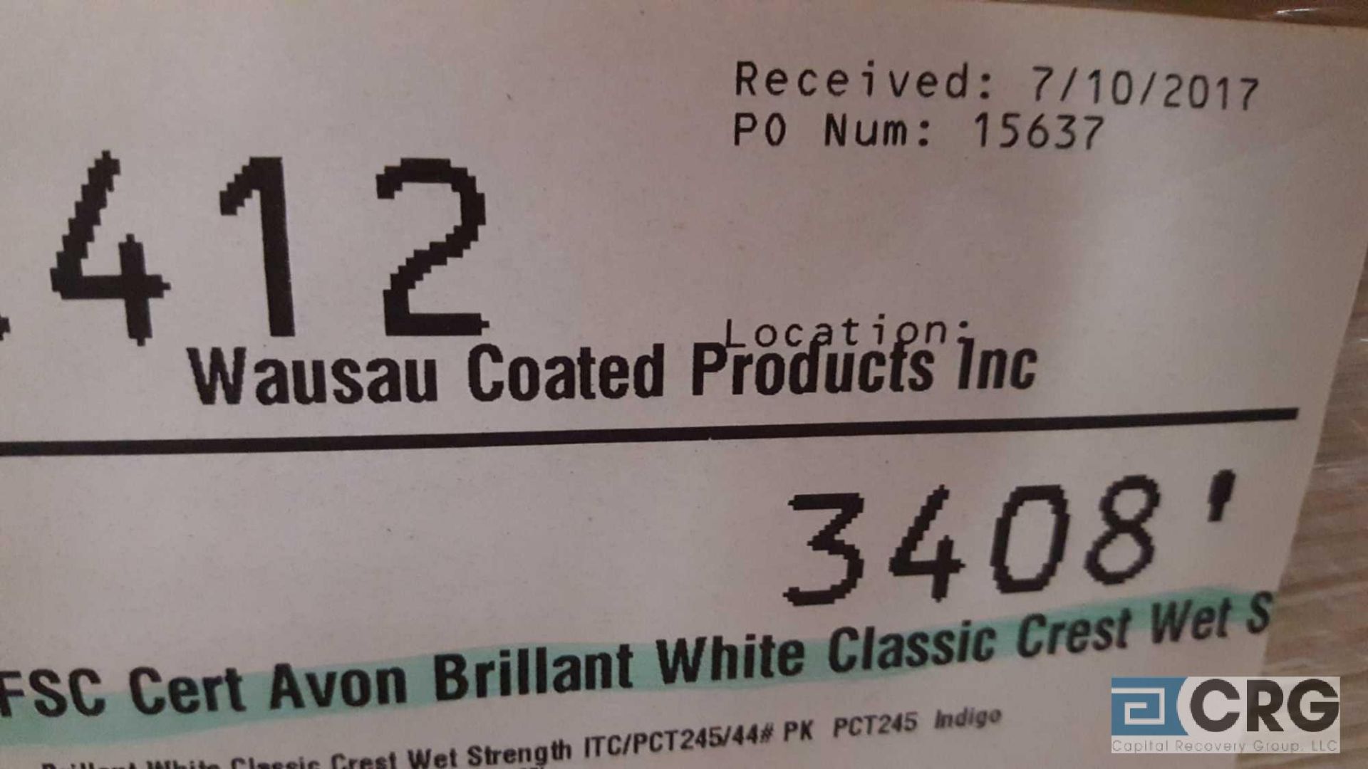 Lot of (2) assorted new rolls of 13 in. paper stock, FSC CERT AVON BRILLIANT WHITE CLASSIC CREST WET - Image 2 of 3