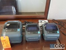 Lot of (3) assorted Zebra label printers, (1) GX430t, and (2) GK 420d