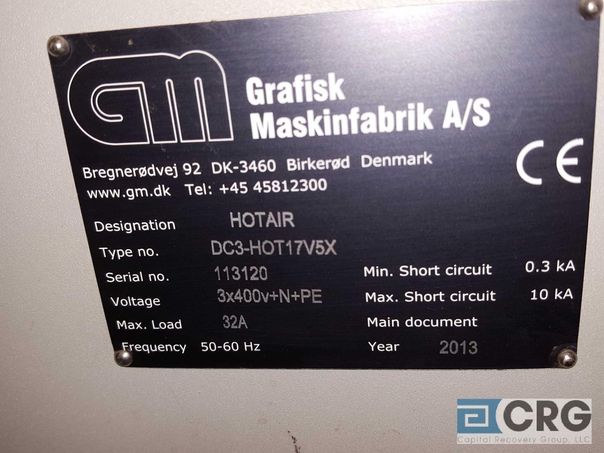 2013 Grafisk Maskinfabrik A/S finishing hot air dryer coating machine, type DC3-HOT17V5X, - Image 4 of 4