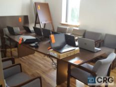 Lot of conference room furnishings etc, including 10 ft. table, (12) assorted chairs, wood easel,