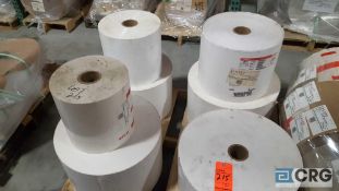 Lot of (7) assorted new rolls of 13 in. paper stock, WHITE 60# SEMI-GLOSS ELITE/AT20N/1.2 MIL