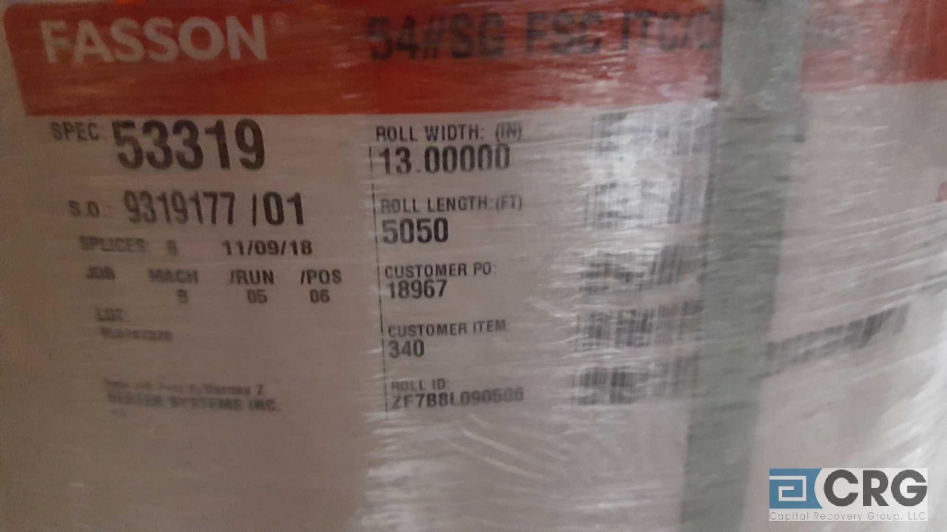 Lot of (2) new rolls of 13 in. paper stock, AVERY DENNISON 54# SG FSC ITC/C2500/40#, 10,000 plus, - Image 3 of 3