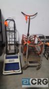 Lot includes (2) assorted two wheel dollies, (1) Uline platform cart with collapsible handle, (1)