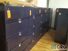 Lot of (10), five drawer metal lateral file cabinets, bluish/ purple in color, 36 in. wide.