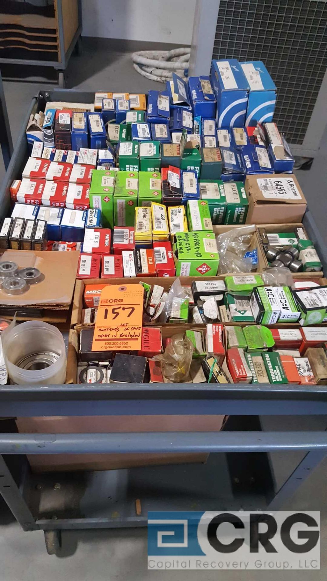 Lot of assorted bearings, contents of the cart, cart is excluded