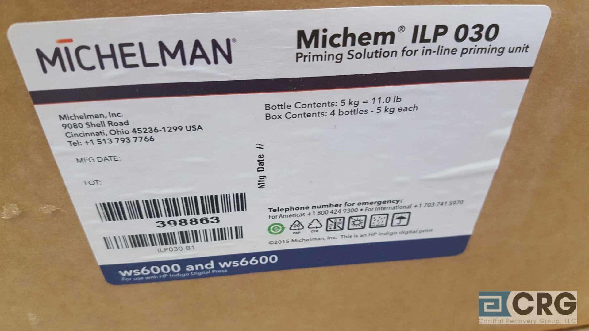 Lot of (16) 11 lb. bottles Michelman, Michem ILP 030, priming solution for in line priming unit. - Image 2 of 3