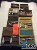 Lot of asst O.D. micrometers with cases